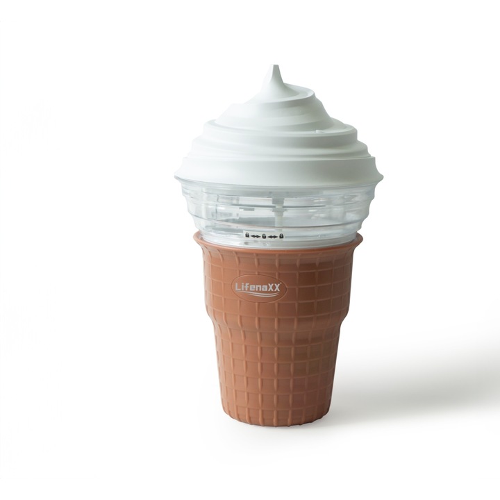 Mini aparat de facut inghetata Lifenaxx LX-059, 330ml, USB-C, 8W, Alb/Maro