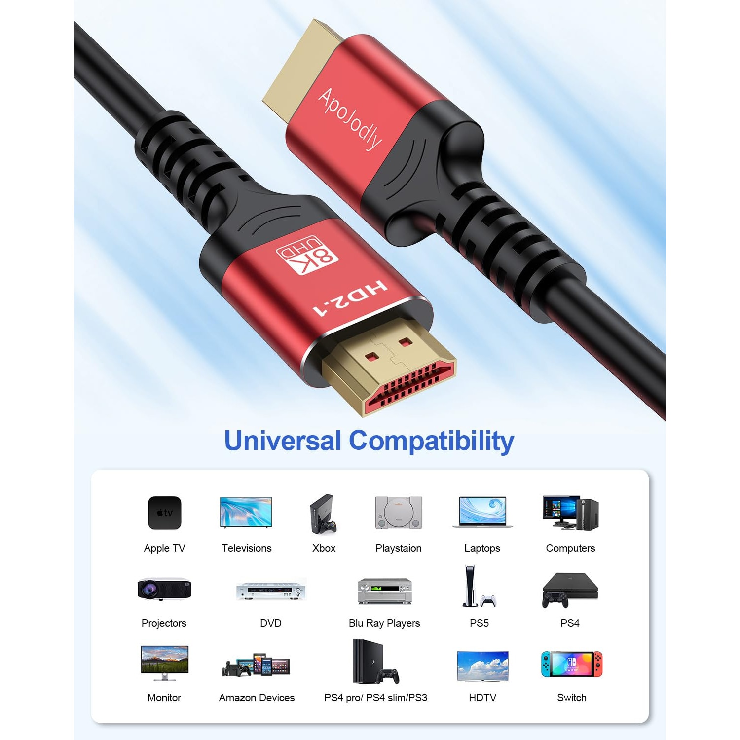Cablu HDMI 2.1 8K, 48Gbps, 8K@60Hz, 4K@120Hz, eARC, HDR10, VRR, pentru ...