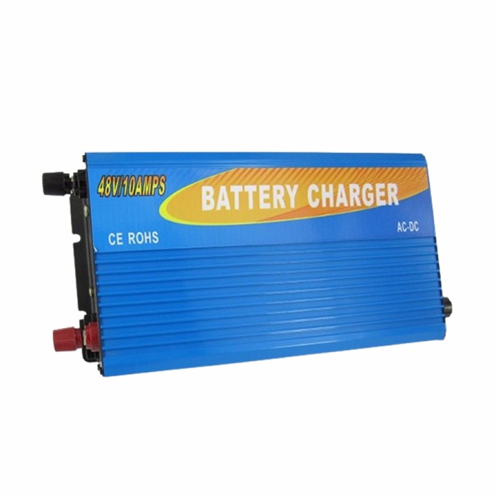 Зарядно за акумулатор RoHS KS4810B, 48V, 10A, Защита от прегряване, Размер: Размери: 350 x 220 x 90 милиметра, Цвят:: Син