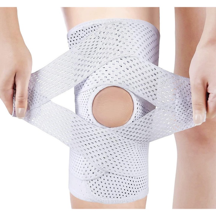 Genunchiera profesionala, Protectie menisc si genunchi, Suport si protectie pentru genunchi in sport, alpinism, drumetii, Unisex, 68-82.5KG, 46-52 cm, alb, XL