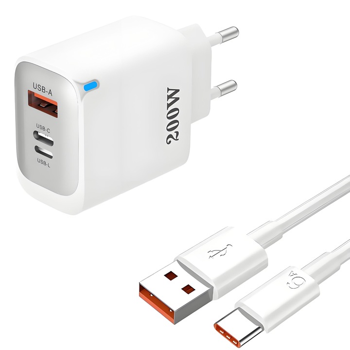 TEKA 3 portos 25 W-os fehér fali töltő USB-C kábellel