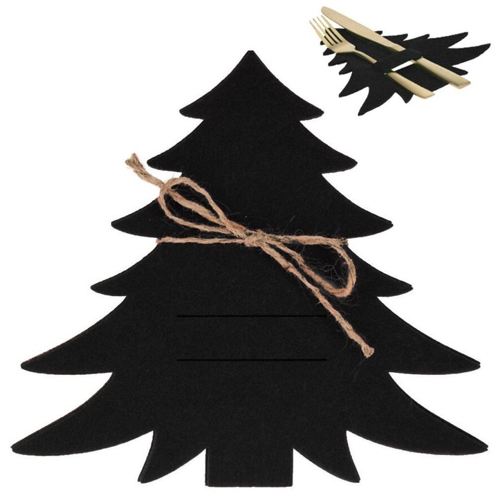 4 darabos evőeszköztartó készlet, Artemis, fenyőfa forma, fekete, 20x18cm