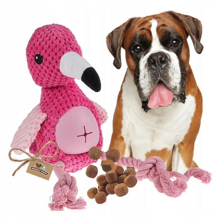 Jucarie pentru caini, Wesolypupil, flaming, 3 in 1, 33cm, roz