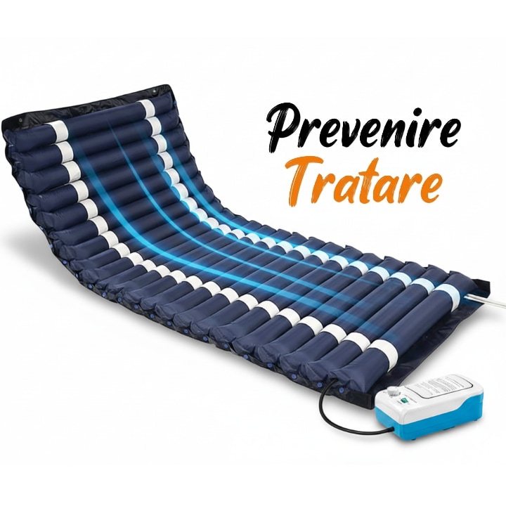 Saltea Antiescara Cu Compresor EvoSmart™ SE02 Profesional, Silentios, Presiune Alternativa, Pentru Pat Medical/Normal, Sistem antiescare, Marime 200/90cm, Gaura Toaleta, Pompa inclusa, Albastru