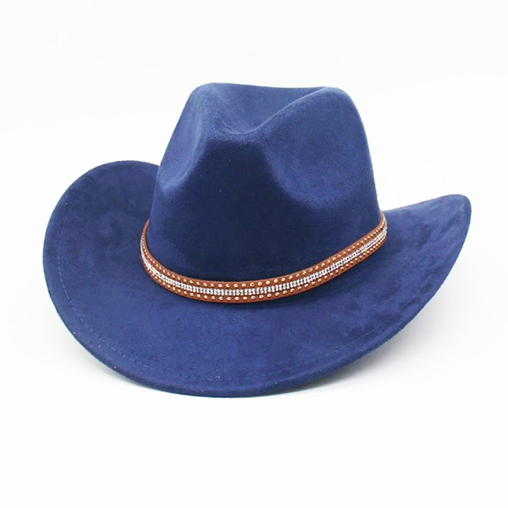 Palarie unisex, MENZ®, model Dust Rider, stil cowboy, curelusa, bleumarin, marime ajustabila 55-57