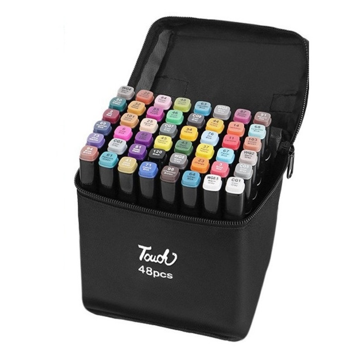 Set de 48 markere profesionale, TOUCH multicolore, cu cerneala pe baza de alcool, capete duble