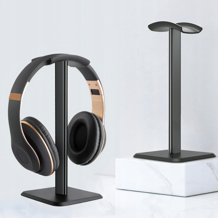 Стойка за слушалки On-Ear, Zola, настолна, универсална, алуминий и силикон, 10.5 x 10.5 x 23 см, черна