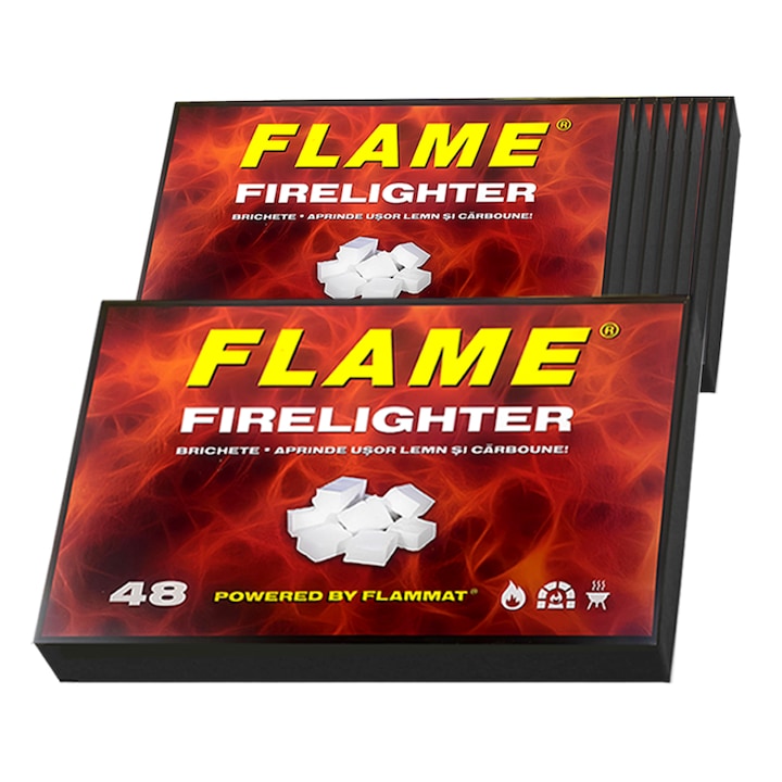 Set 384 Cuburi pentru Aprins Focul Teno®, pastile aprinzatoare, timp indelungat de ardere de 8+ minute, incalzire centrala, seminee, sobe, camping, drumetii