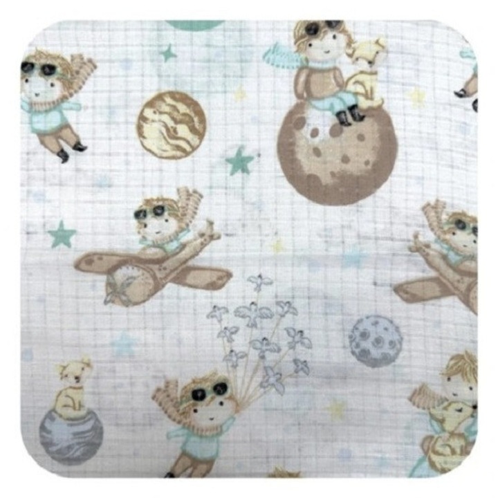 Scutec de muselina cu imprimeu, Galix, 80/80cm, reutilizabil, Micul Print