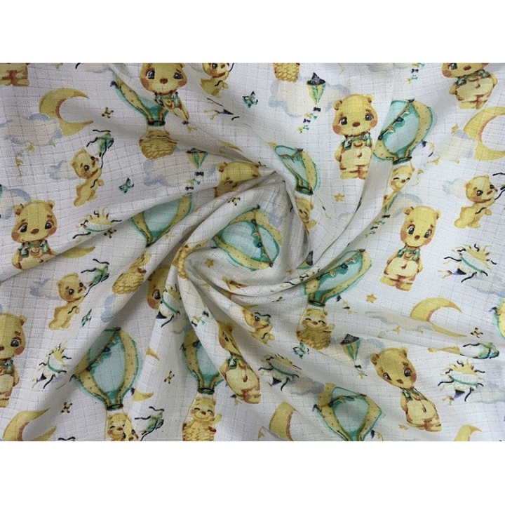 Scutec de muselina cu imprimeu, Galix, 80/80cm, reutilizabil, ursulet