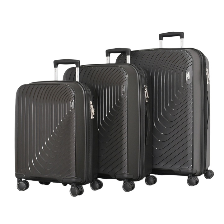 Set valize PERFECT++LINE PP 2004, Extender, 75/49/30 cm, Negru, 3 piese