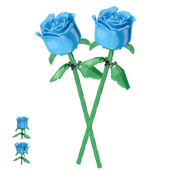 Építőkészlet gyerekeknek és felnőtteknek, barkácsoláshoz, 2 rózsa, kék