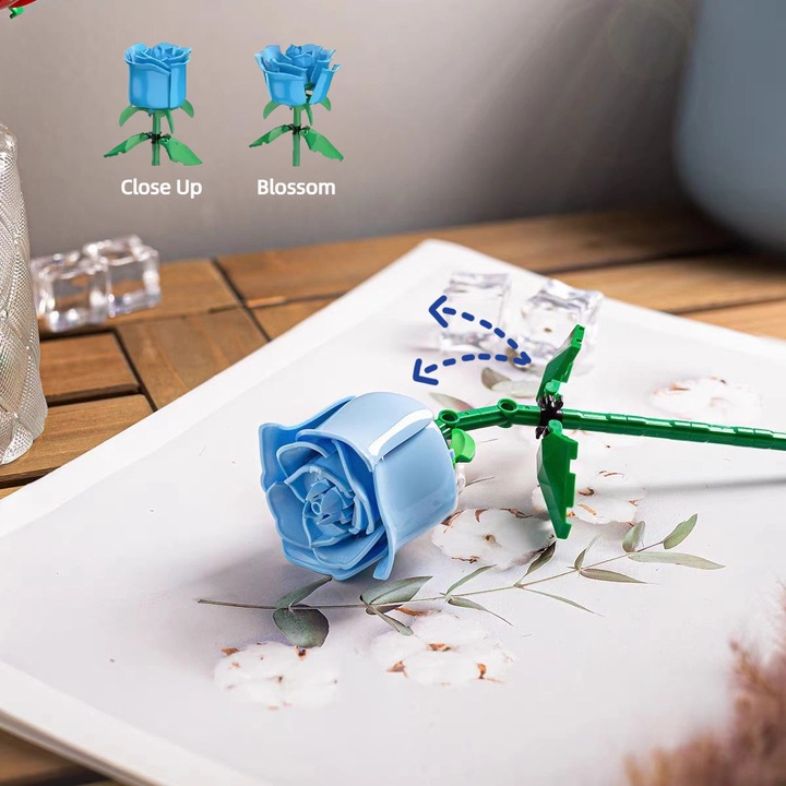 Építőkészlet gyerekeknek és felnőtteknek, barkácsoláshoz, 2 rózsa, kék