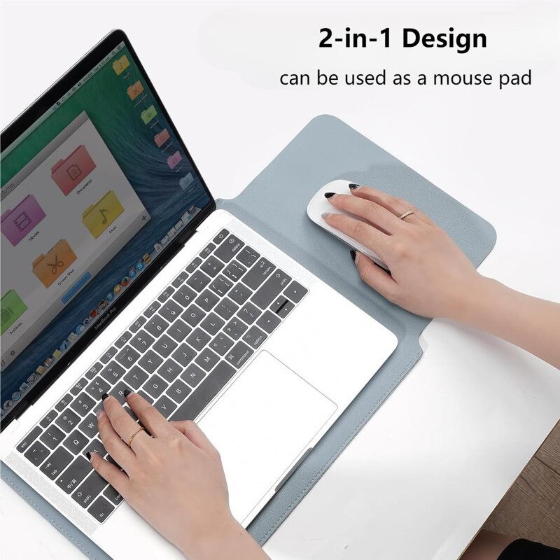 Husa laptop 14", textura piele ecologica, compartiment pentru accesorii si mousepad inclus, rezistent la apa, albastru