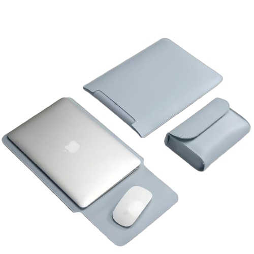 Husa laptop 14", textura piele ecologica, compartiment pentru accesorii si mousepad inclus, rezistent la apa, albastru