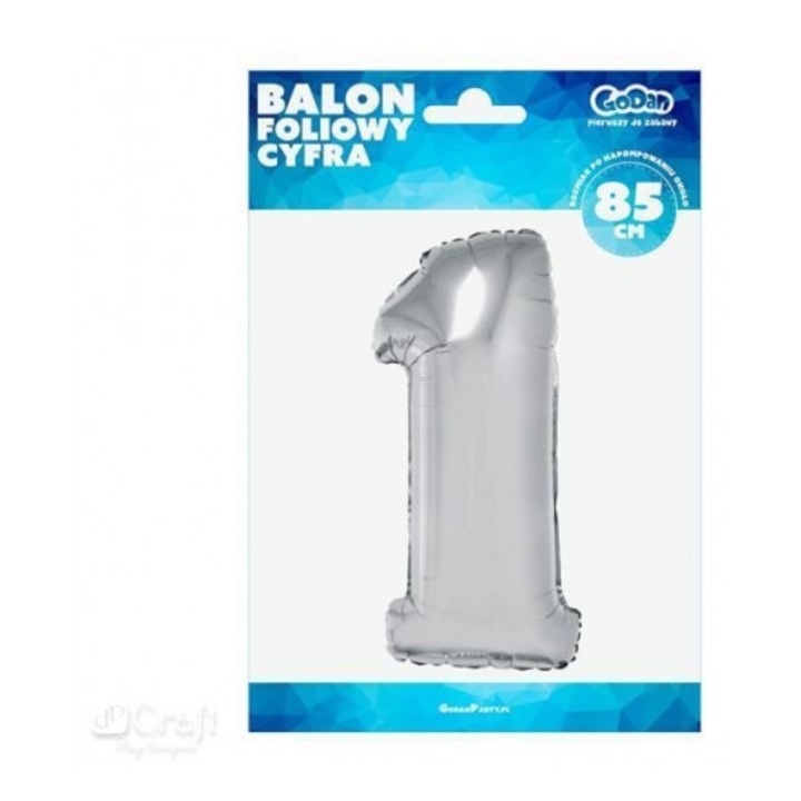 Ezüst fólia lufi "1"-es számmal, 92 cm, dekorációs szett partikra