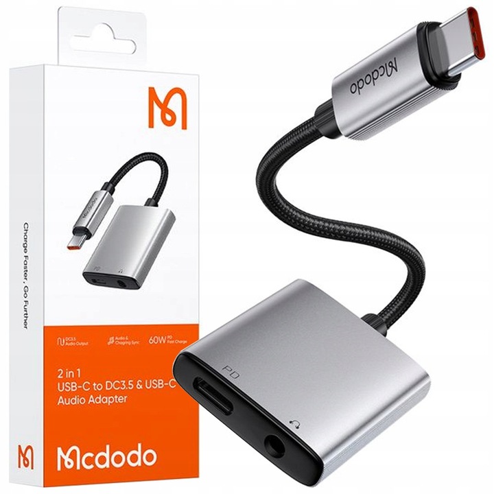 Mcdodo Oryx Series USB-C – mini Jack 3,5mm adapter, DAC, 60W töltés, alumínium, 10cm