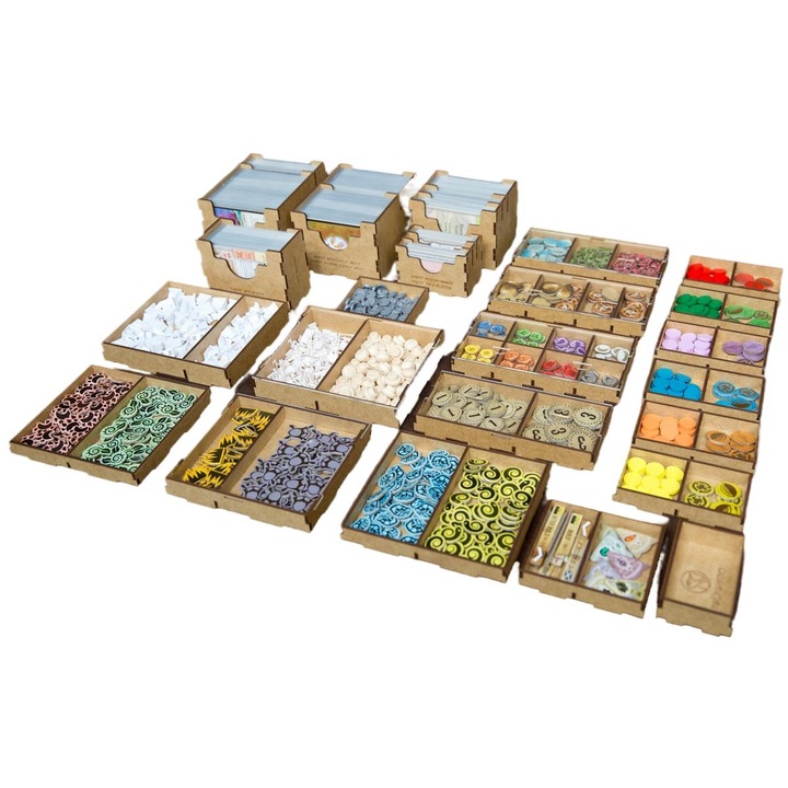 Insert pentru jocul Spirit Island, reDrewno, HDF, set cu 4 containere mari și 1 mic, 8 containere pentru marcatori, culoare naturală