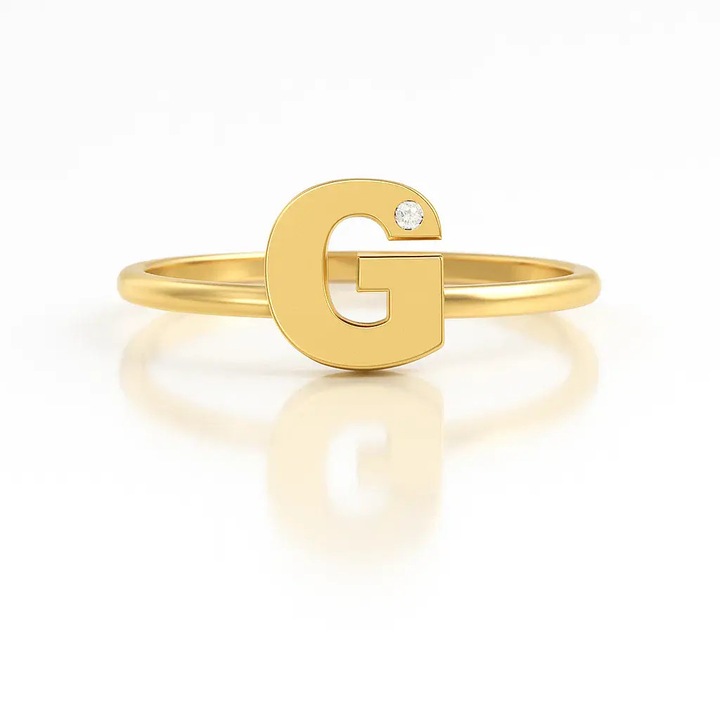 Inel din Aur 14K cu Initiala „G” cu Piatra Zirconiu