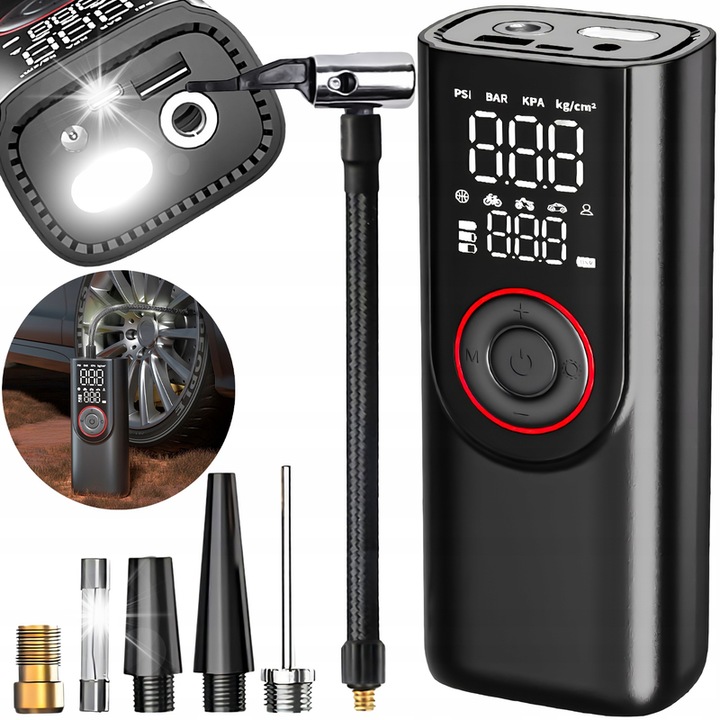 Heckermann 6000mAh hordozható elektromos pumpa, multifunkcionális, fekete, kompakt