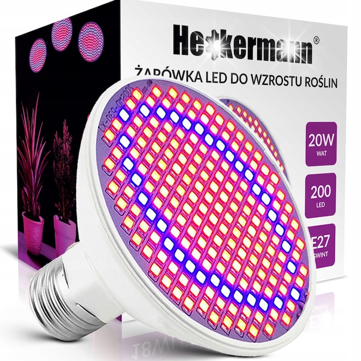 Lampa LED GROW 75W, 200 LED, E27, pentru plante, economisire energie, PVC