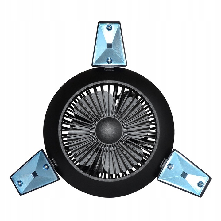 Kempingventilátor, napelemes, LED lámpával, Heckermann, 4 az 1-ben, 3 sebességfokozat, 4000 mAh