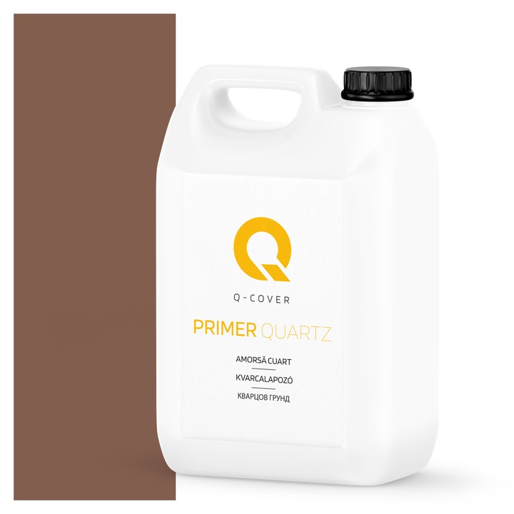 Amorsa cuart pentru tencuiala mozaicata, Q-Cover, Maro inchis M72, aplicare usoara, aderenta ridicata la suport, pentru utilizare in interior si exterior, timp scurt de uscare pe perete, pe baza de lianti polimerici de inalta calitate, 3KG