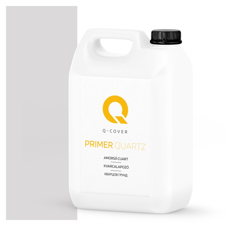 Amorsa cuart pentru tencuiala mozaicata, Q-Cover, Gri deschis M21, aplicare usoara, aderenta ridicata la suport, pentru utilizare in interior si exterior, timp scurt de uscare pe perete, pe baza de lianti polimerici de inalta calitate, 3KG