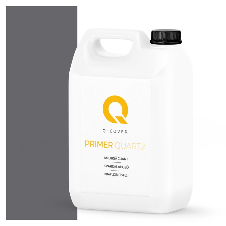 Amorsa cuart pentru tencuiala mozaicata, Q-Cover, Gri inchis M06, aplicare usoara, aderenta ridicata la suport, pentru utilizare in interior si exterior, timp scurt de uscare pe perete, pe baza de lianti polimerici de inalta calitate, 3KG
