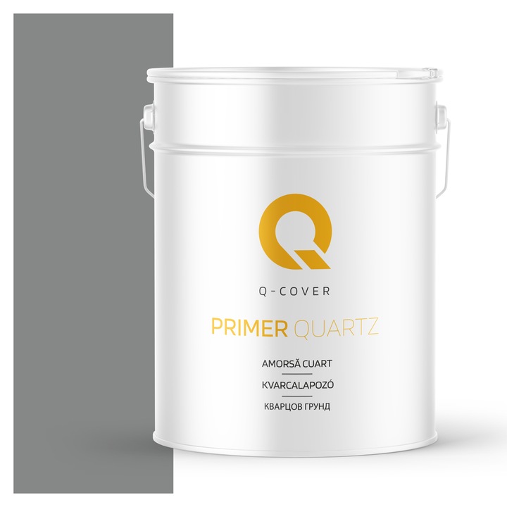 Amorsa cuart pentru tencuiala mozaicata, Q-Cover, Argintiu M51, aplicare usoara, aderenta ridicata la suport, pentru utilizare in interior si exterior, timp scurt de uscare pe perete, pe baza de lianti polimerici de inalta calitate, 15KG