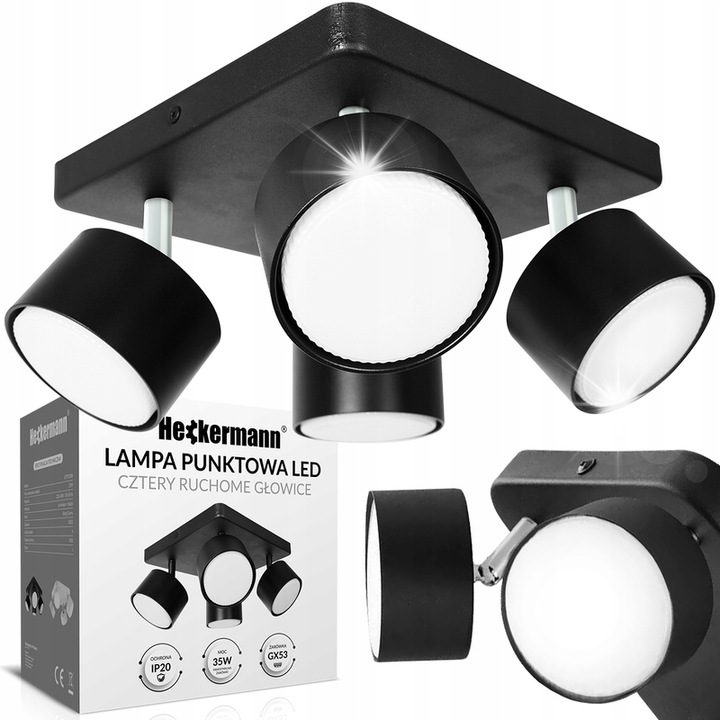 Heckermann LED плафон, 4xGX53, черен, 3000-6000K, 3000h, комплект