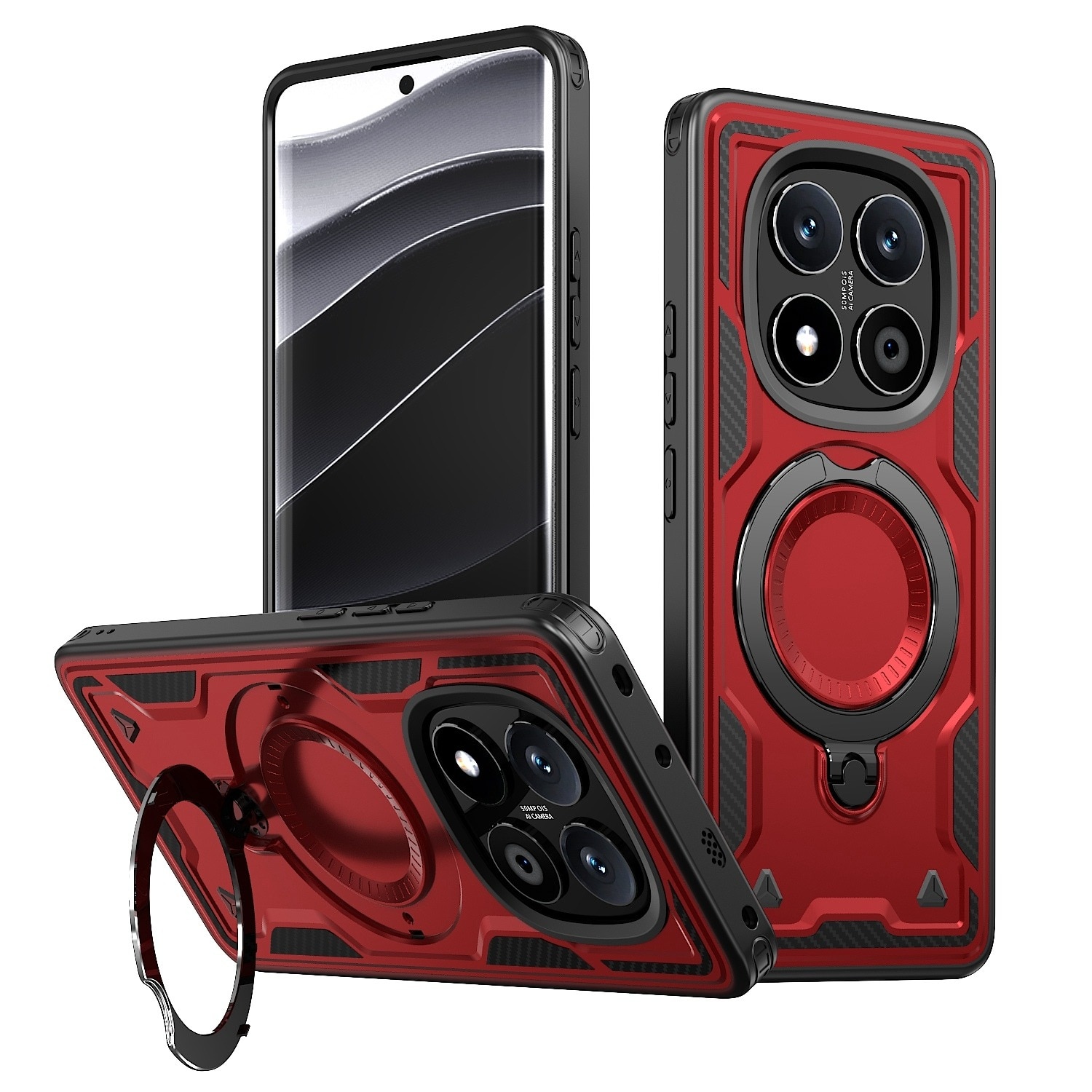 Husa pentru Xiaomi Redmi Note 14 Pro 5G Daden® Hybrid Armor, MagRing, Antisoc, MagSafe, Inel rotativ, Calitate Premium, Rosu