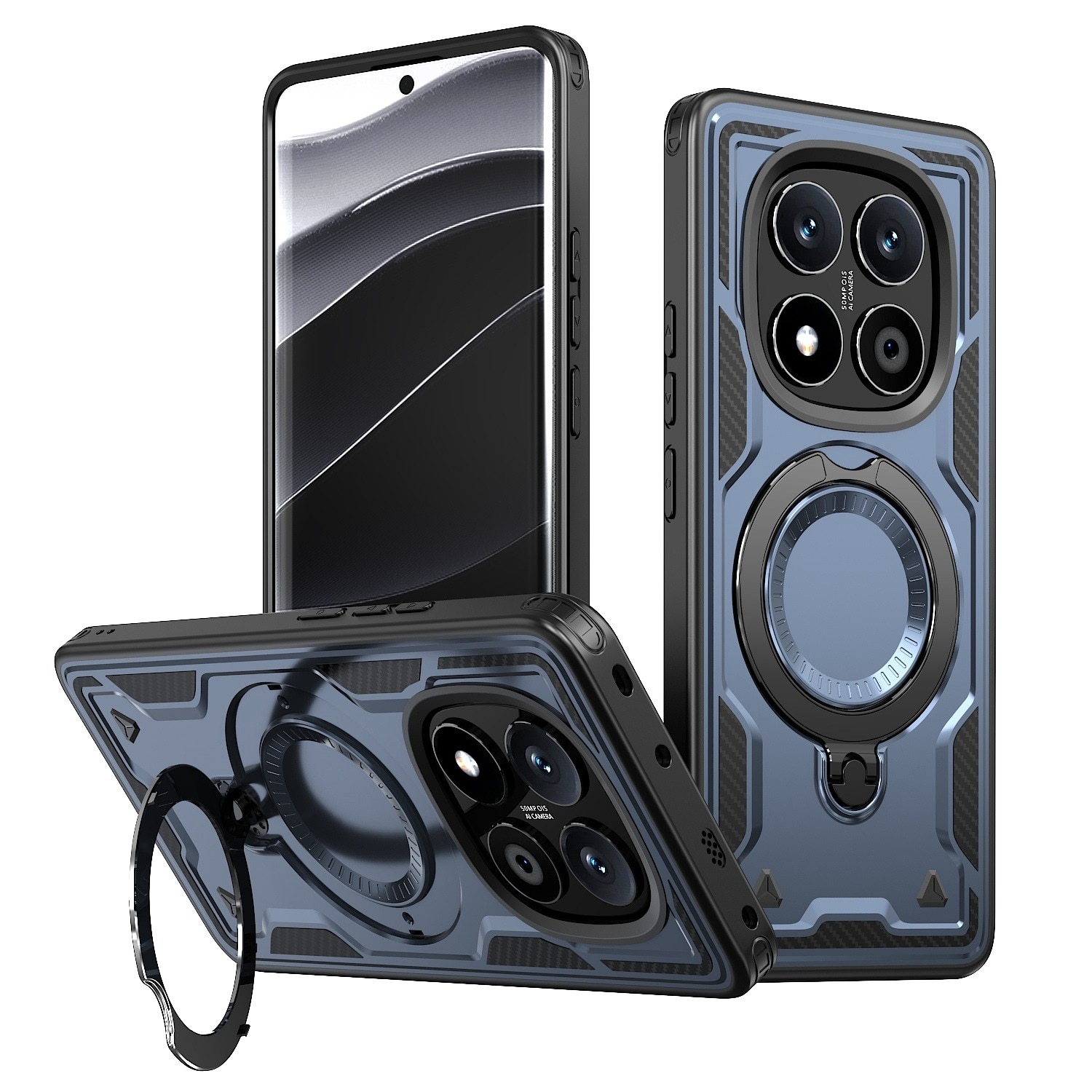 Husa pentru Xiaomi Redmi Note 14 Pro 5G Daden® Hybrid Armor, MagRing, Antisoc, MagSafe, Inel rotativ, Calitate Premium, Albastru