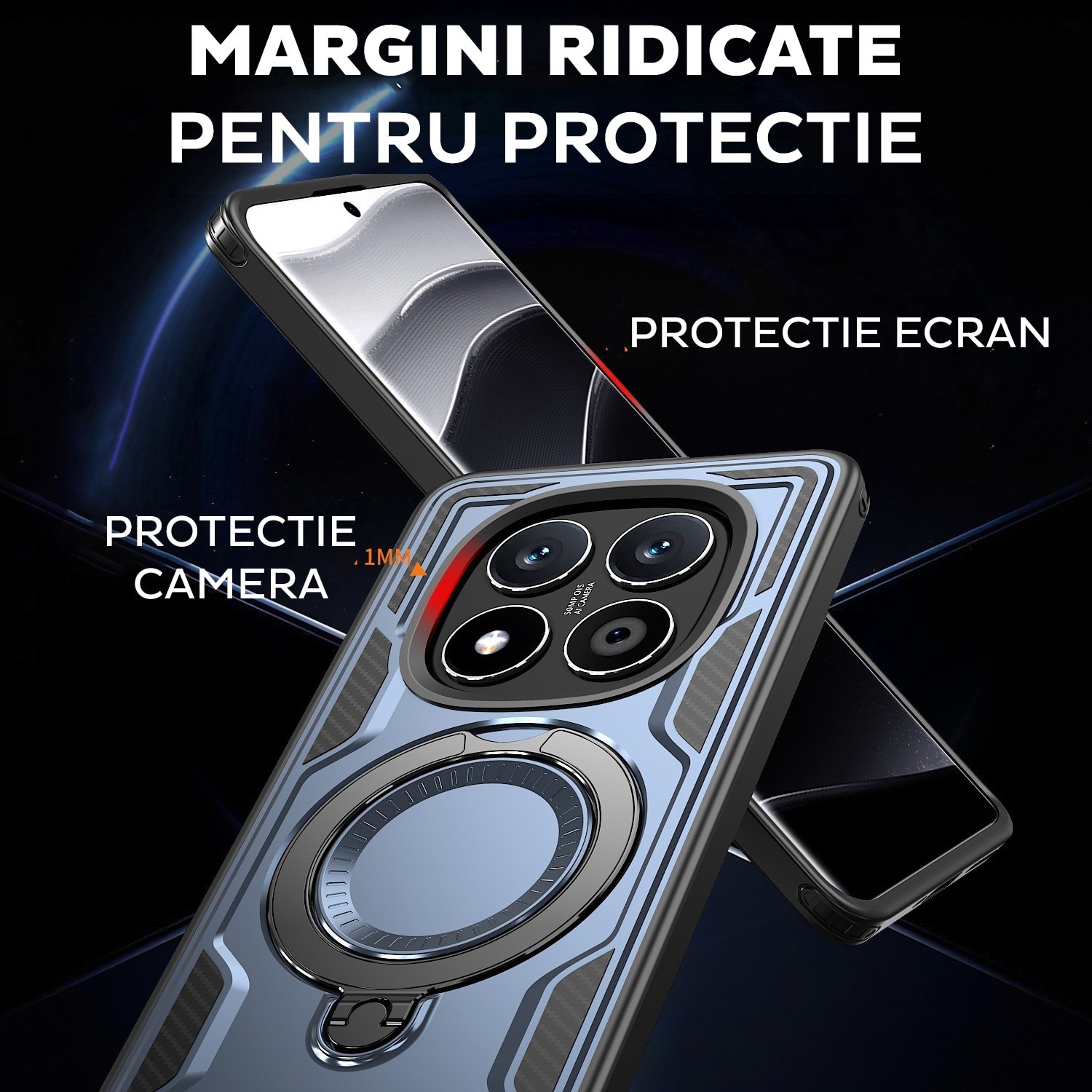 Husa pentru Xiaomi Redmi Note 14 Pro 5G Daden® Hybrid Armor, MagRing, Antisoc, MagSafe, Inel rotativ, Calitate Premium, Albastru