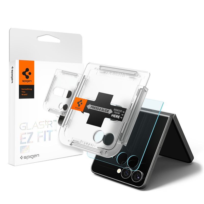 Folie sticla Spigen Glass tR EZ Fit HD, Suport Montare, compatibila cu Samsung Galaxy Z Flip 7, Transparent