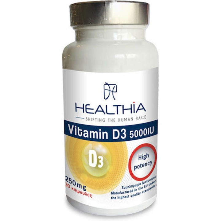 Supliment alimentar, Healthia, Vitamina D3 5000 IU, 30 capsule
