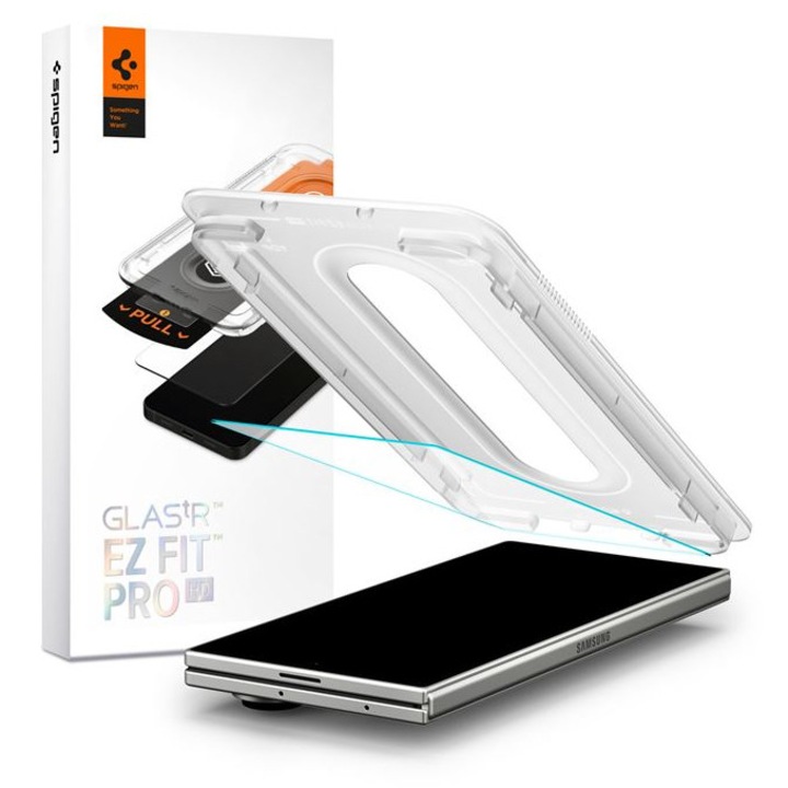 Folie sticla Spigen Glass tR EZ Fit HD, Sistem Montare, compatibila cu Samsung Galaxy Z Fold 7, Transparent