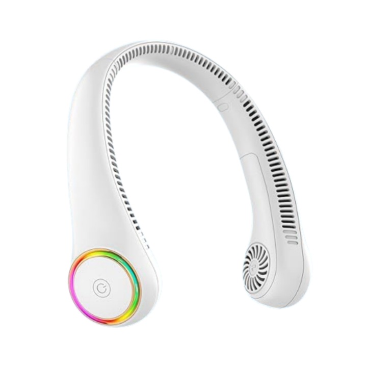 BNF-0688 RGB вентилатор за врата, бял, 4000mAh, без лопатки, 64 RGB LED светлини, 360° турбо вентилация, 3 скорости, многоцветен