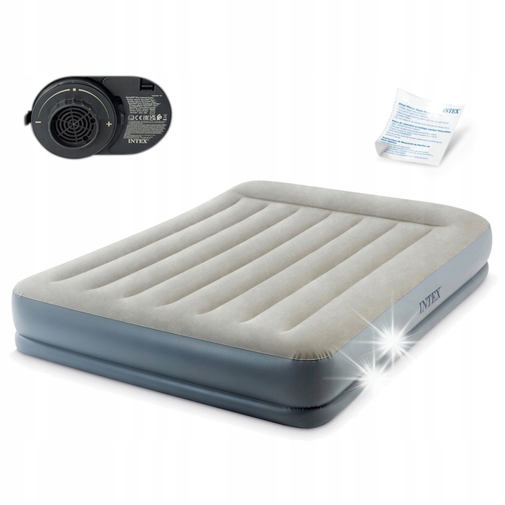 Двоен къмпинг матрак Intex с вградена електрическа помпа, 203x152x30см, сив, с чанта за носене
