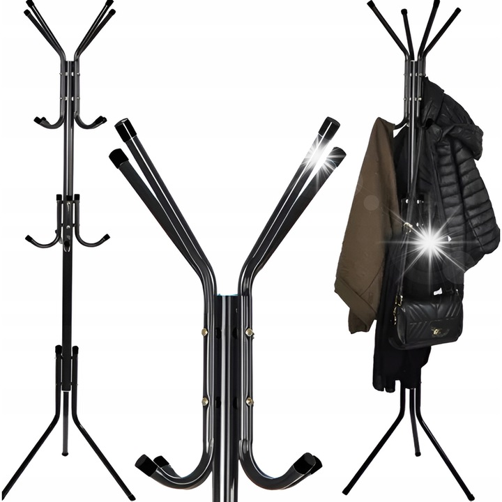 Padlóra szerelhető kabáttartó állvány, dzsekiknek, fekete