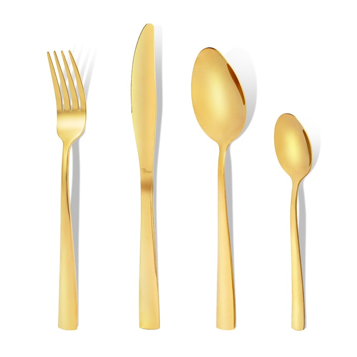 Set De Tacamuri Otto Konig, 32 De Piese, Pentru 8 Persoane, Set De Tacamuri Din Otel Inoxidabil Auriu, Cutit, Furculita, Lingura, Lingurita De Cafea, Calitate Superioara, Design Modern, Potrivit Pentru Masina De Spalat Vase, Lucios, Rezistent La Coro