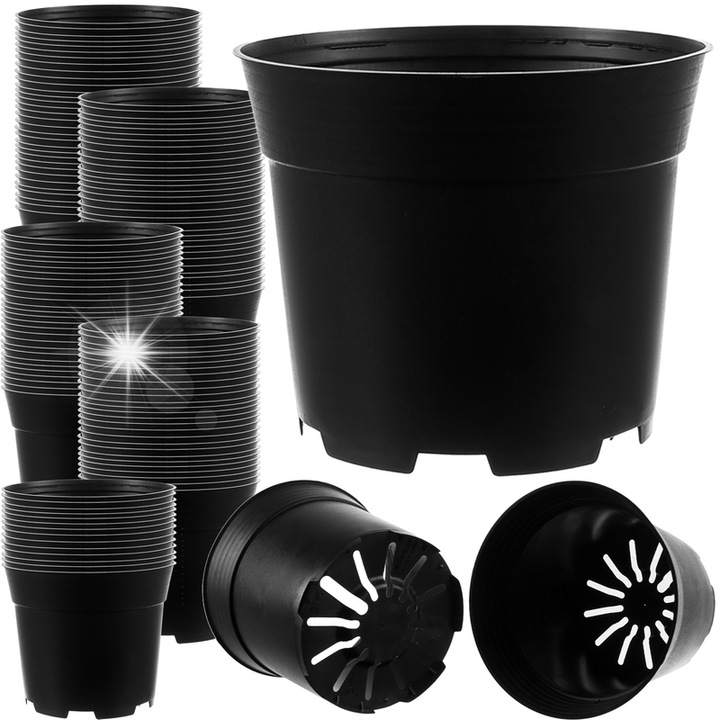 500 db-os fekete műanyag cserép készlet, 2 literes, Gardlov, 16x12cm