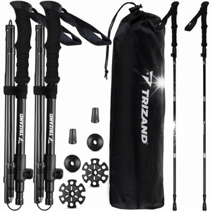 2 db-os túrabot szett, 110-130 cm, fekete, 154-196 cm magassághoz