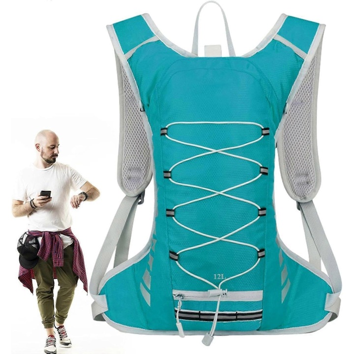 Rucsac de drumetie Benobby pentru copii cu vezica de apa, geanta de bicicleta de mare capacitate, geanta de sala usoara si reglabila, rucsac de apa respirabil pentru drumetii, schi, ciclism, patinaj, verde