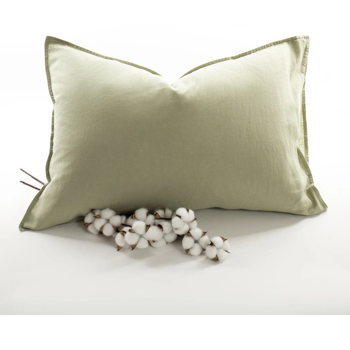 Fata de perna din in, 50x70 cm, Le Bohème, 100% in frantuzesc spalat, 160 g/m², Verde, hipoalergenica, antibacteriana