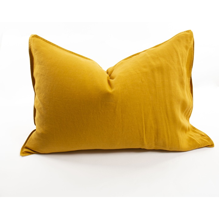 Fata de perna din in, 50x70 cm, Le Bohème, 100% in frantuzesc spalat, 160 g/m², Galben, hipoalergenica, antibacteriana
