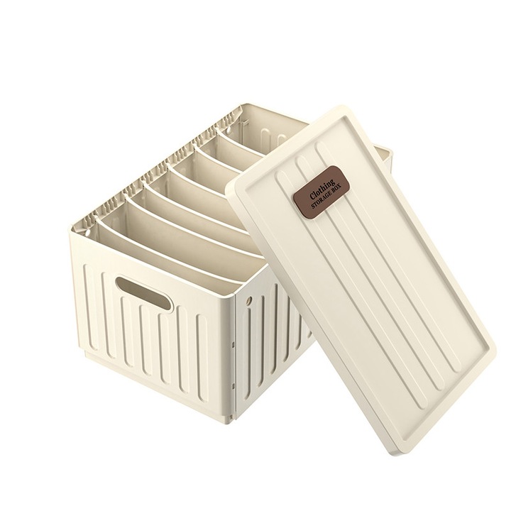 Cutie depozitare pliabila pentru haine, 7 compartimente, alb, 40x25x21cm