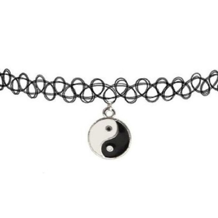 Choker elastic negru, pandantiv Yin Yang, 1cm latime
