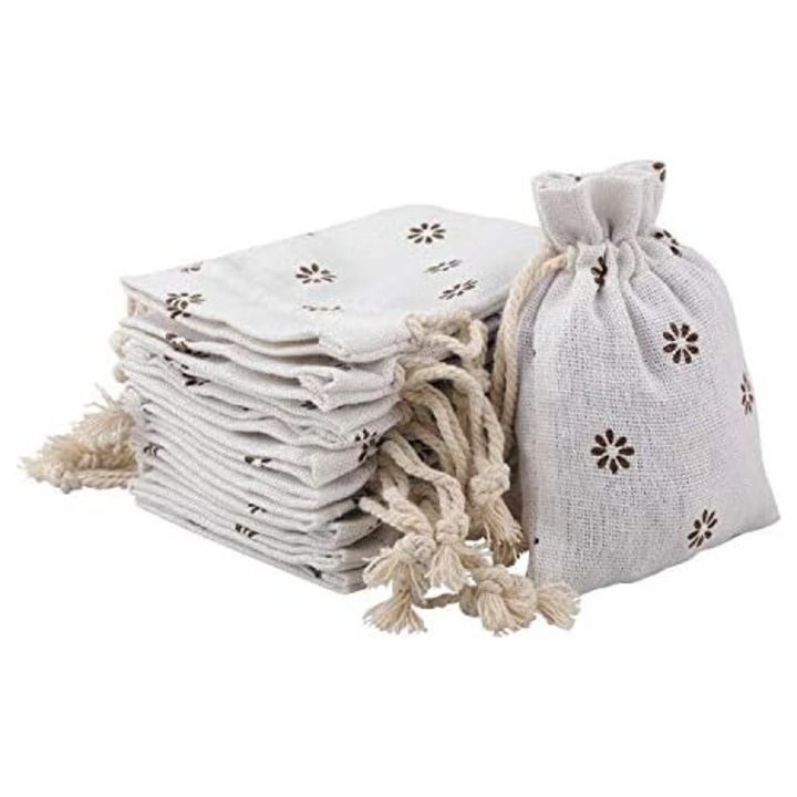 Set 20 saculeti bumbac si in, 10x14cm, cu snur