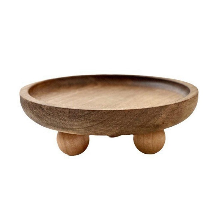 Tava decorativa din lemn ovala si rotunda, naturala, 12.9x12.9x4.4cm